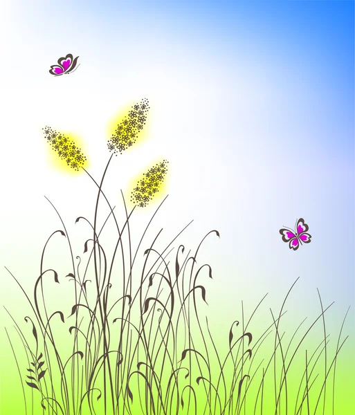 Erba e fiori silhouette sfondo — Vettoriale Stock