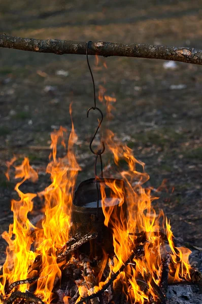 Chaleira no fogo — Fotografia de Stock