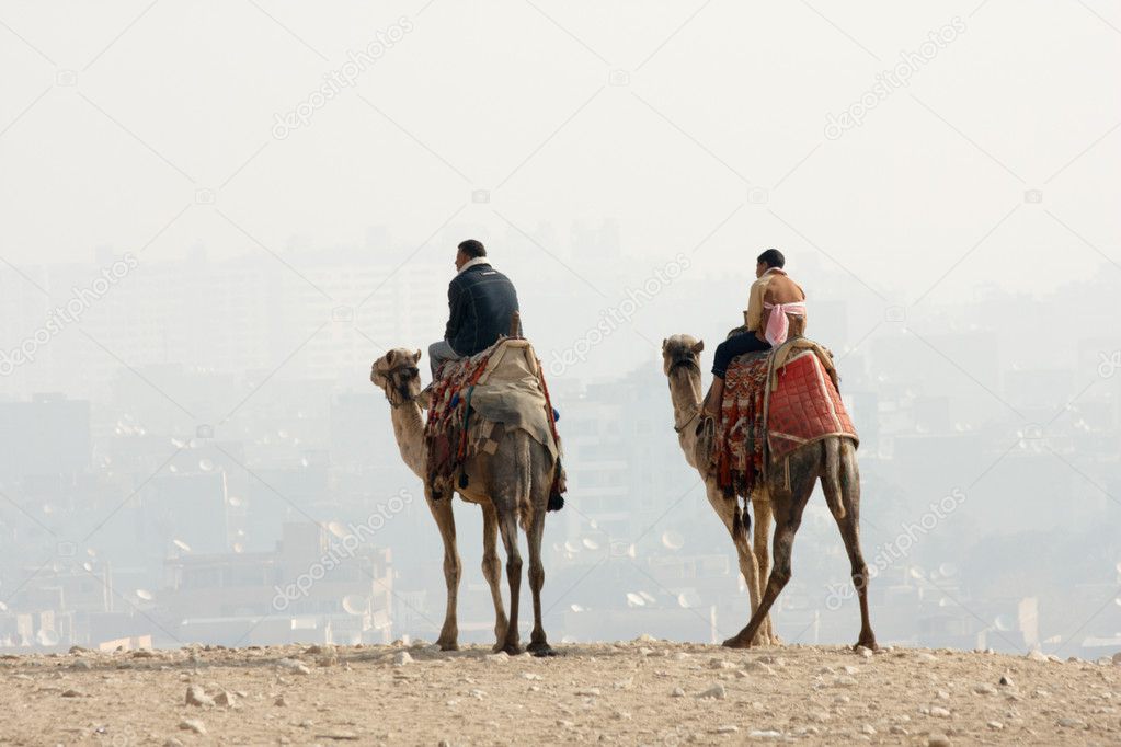 Two bedouin nomad on camels