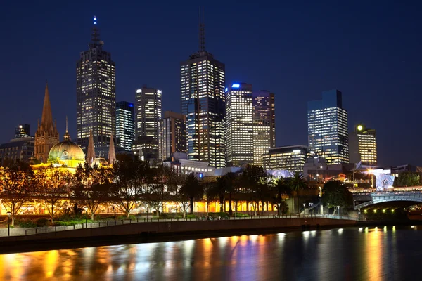 Vista noturna em Melbourne CBD — Fotografia de Stock