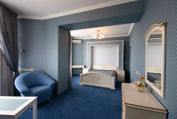 Blauwe slaapkamer interieur — Stockfoto