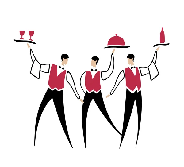 Three funny waiters — Stock Vector