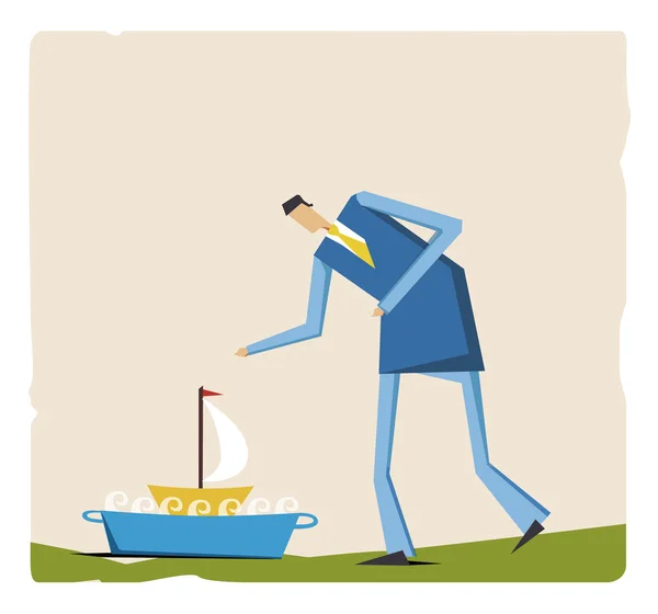 Hombre de traje con un barco — Archivo Imágenes Vectoriales