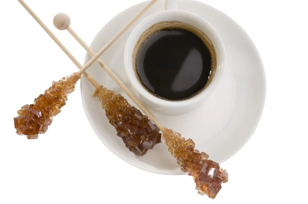 Tazza di caffè nero con zucchero di canna — Foto Stock