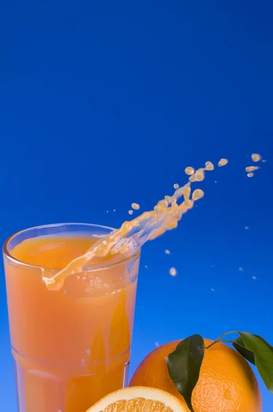 Splash de suco de laranja de frutas — Fotografia de Stock