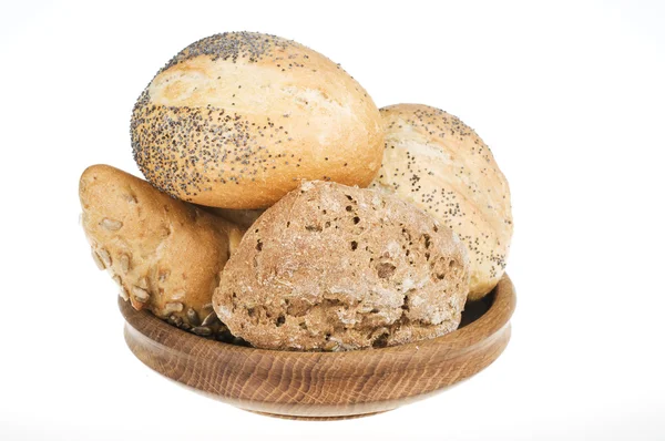 Färskt bröd mat över vit bakgrund — Stockfoto