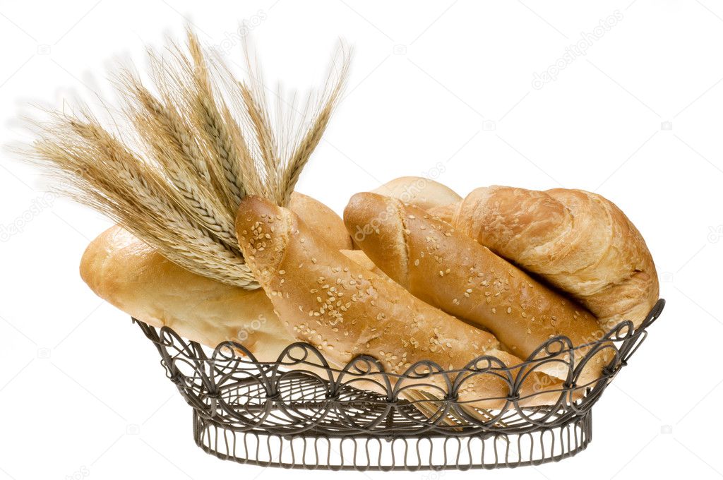 Bread food basket over white