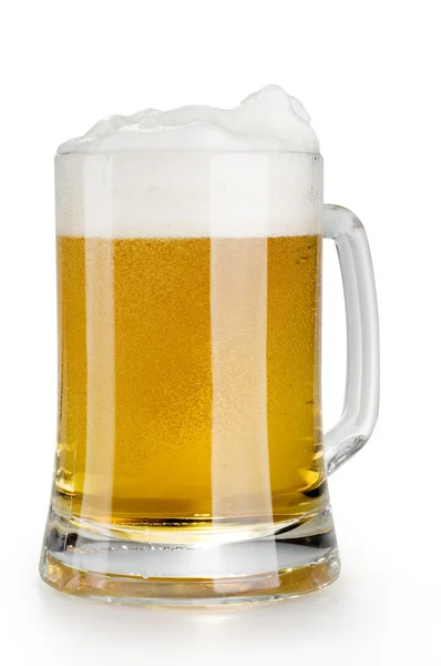 Alcohol light beer mug with froth — Stock Photo, Image