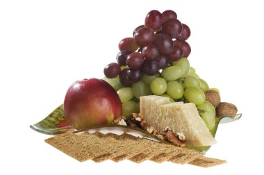 Apple, grape, nuts and cheese clipart