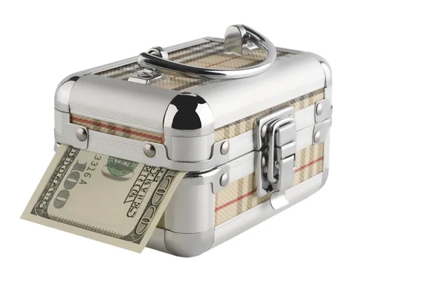 Geld in einer Schachtel auf weißem Hintergrund. — Stockfoto