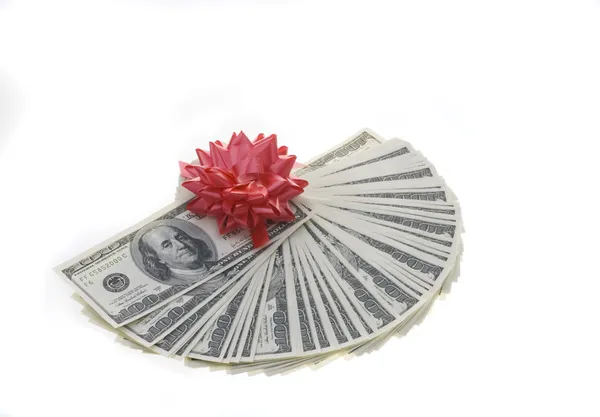 Geschenk-Geld-Fan über Weiß. — Stockfoto