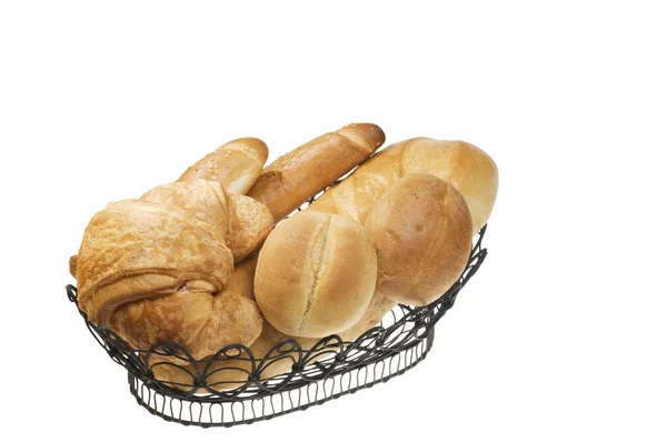 Chleb jedzenie kosz na biały na białym tle. — Zdjęcie stockowe