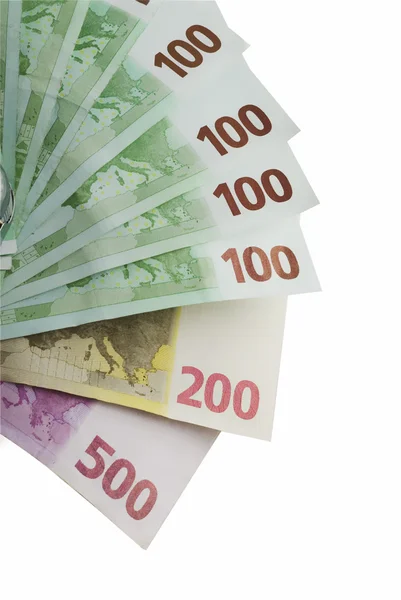 Dinheiro em euros sobre fundo branco . — Fotografia de Stock