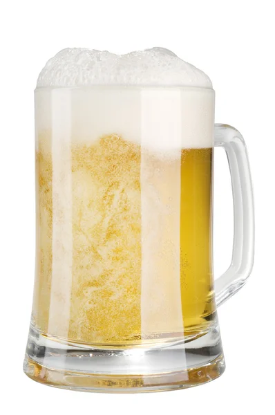 Αλκοόλ ελαφριά μπίρα κούπα με αφρό απομονωμένη κατά τη διάρκεια — Φωτογραφία Αρχείου