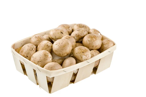Raw mushrooms isolated in a basket on white — Stock Photo, Image