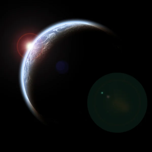 Planeta com sol nascente — Fotografia de Stock