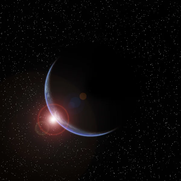 Planeta com sol nascente — Fotografia de Stock