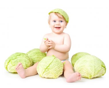 Small child and a savoy cabbage clipart