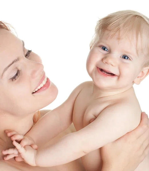 Sorrindo bebê menina e mãe — Fotografia de Stock