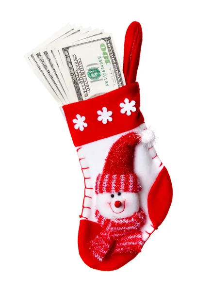 Julstrumpa fylld med pengar — Stockfoto
