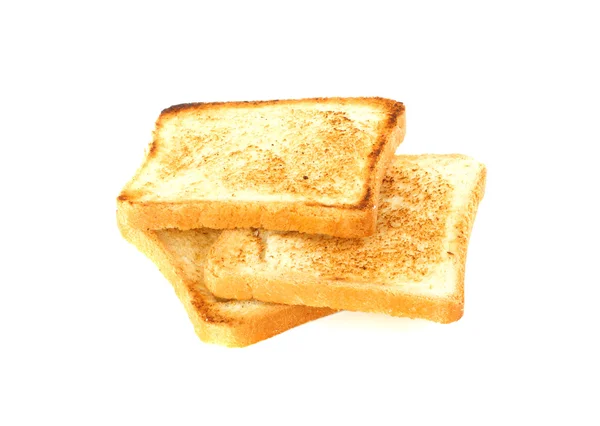 Trois morceaux de pain grillé isolés sur du blanc — Photo