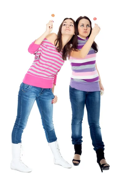 Two girl friends with lollipop — Stock Photo, Image