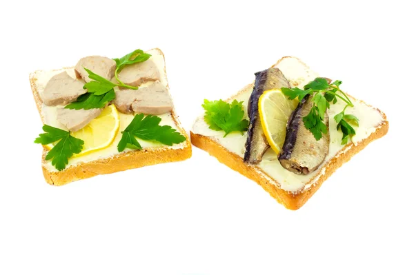 stock image Sandwiches with cod liver and sprats