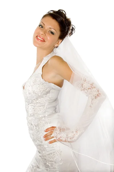 Happy bride on a white background — Stock Photo, Image
