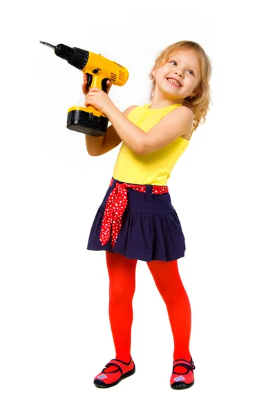 Girl builder with screwdriver — Stock Photo, Image