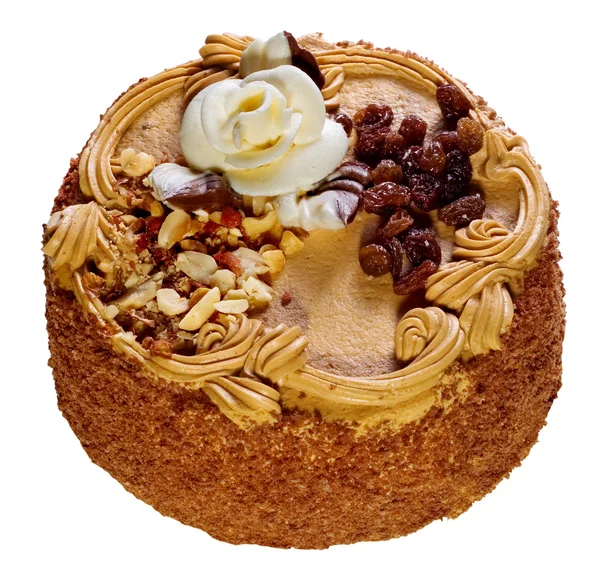 Cake with a rose, by a raisin by nuts — Stock Photo, Image