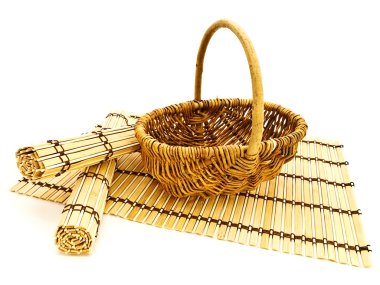 Basket and bamboo mats clipart