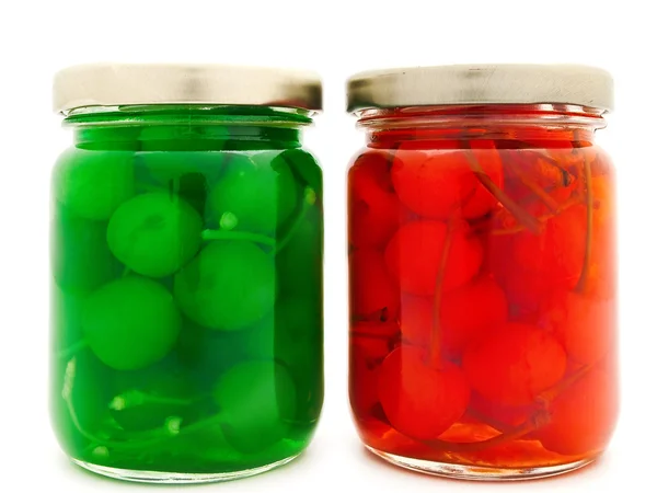 Jars with cherry — Stock Photo, Image