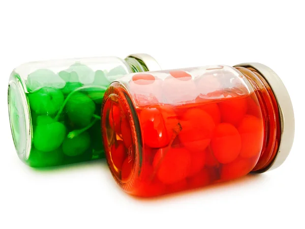 Jars with cherry — Stock Photo, Image