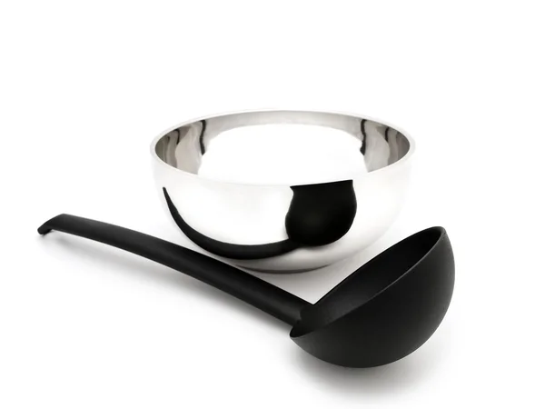 Soup ladle near the bowl — Stock Photo, Image