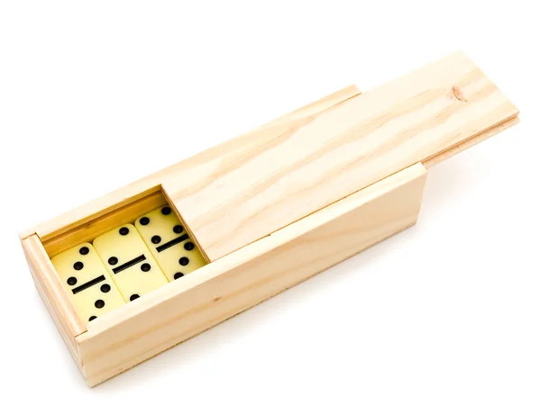Domino w drewniane pudełko — Zdjęcie stockowe