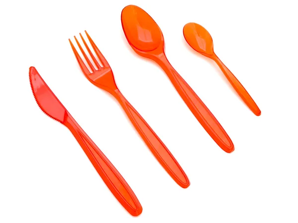 Plast gaffel kniv och skedar — Stockfoto