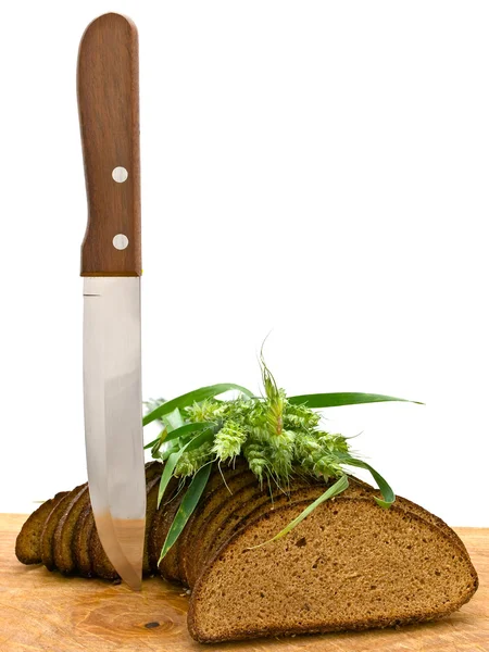 Ekmek tahıl ve bıçak — Stok fotoğraf