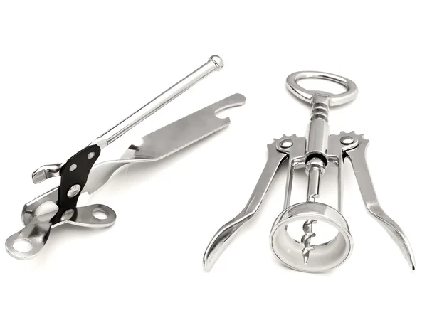 Corkscrew and tin opener — Stock Photo, Image