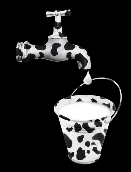 Kráva kohoutek a kbelík — Stock fotografie