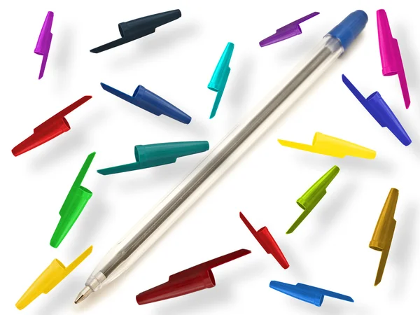 Ручка з різнокольоровими шапками — стокове фото