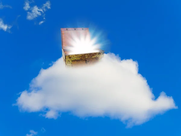 Chest with treasure at cloud — Stock Photo, Image