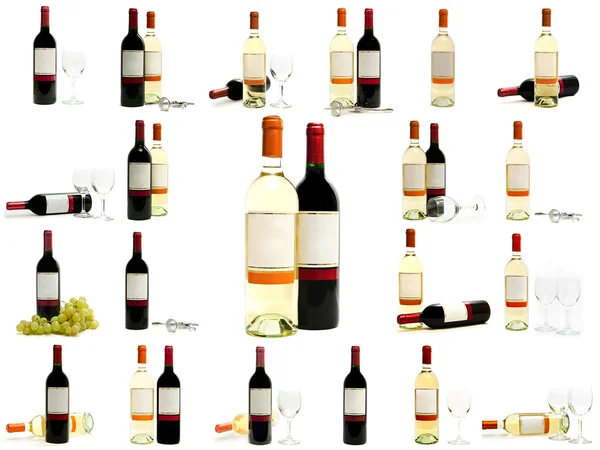 Zestaw butelek wina białe i czerwone — Zdjęcie stockowe