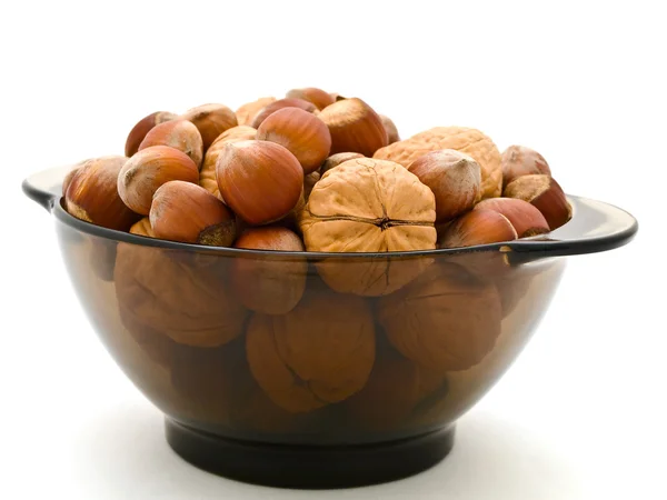Lískové oříšky a vlašské ořechy — Stock fotografie
