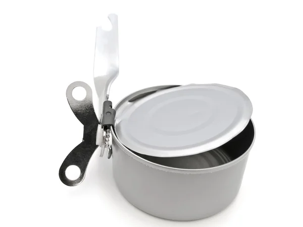 Tin with opener — Stock Photo, Image