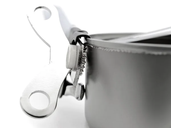 Tin with opener — Stock Photo, Image