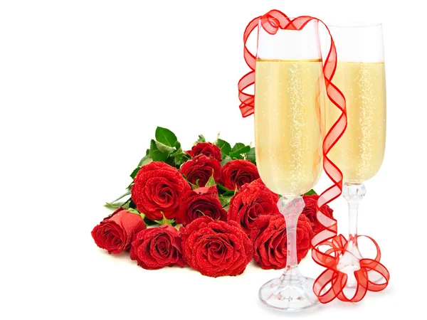 Rose e champagne — Foto Stock