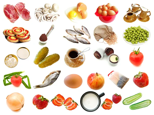 Conjunto de diferentes alimentos e bebidas itens — Fotografia de Stock
