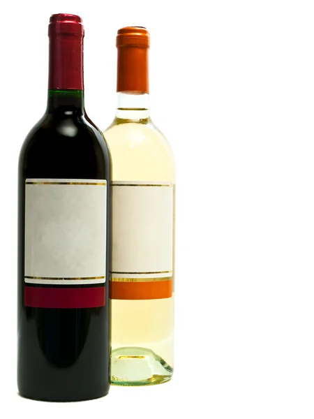 Röda och vita vinflaskor — Stockfoto