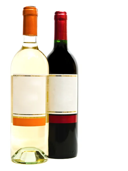 Czerwone i białe butelki wina — Zdjęcie stockowe
