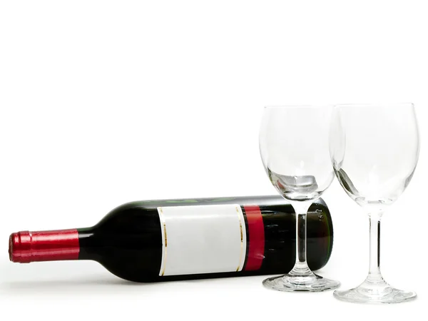 Červené víno s pohárky — Stock fotografie